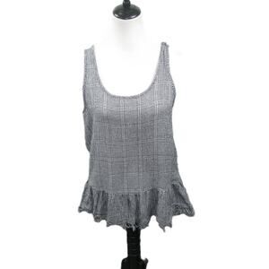 Falls Creek Black/White Checker Sleeveless Fringe Trim Blouse Size Medium